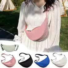 Nylon fabric zipper crossbody bag for men and women, crescent-shaped dumpling bag under the armpits, large capacity